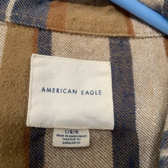 American Eagle Outfitters men’s button up flannel shirt size L Tan/blue/Beige - Picture 7 of 8
